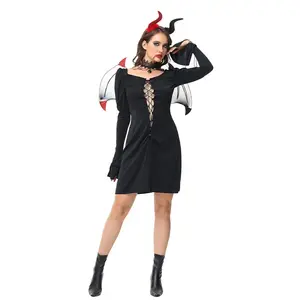 Trendy Design Sexy Halloween Costumes Black Devil Costume Evil Halloween Dress Up with Accessories