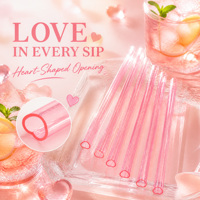Pailles en plastique scintillantes en forme de cœur, pailles réutilisables roses étincelantes, idéales pour les boissons estivales, les fêtes et la décoration de cadeaux