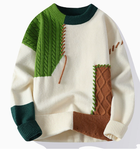 Men Color Block Knit Sweater Cable Pattern <b>Pullover</b> Long Sleeve Crew Neck Patchwork <b>Jumper</b> for Autumn - Product Image 3