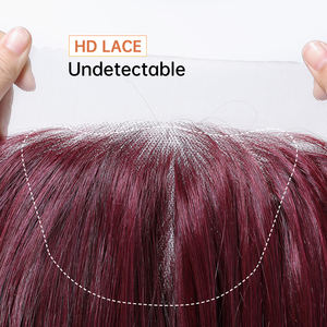 Peluca de encaje de alta densidad 13x6 Estilo libre fibra futura suave largo recto rojo vino rojo - Product Image 5