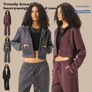 Chaqueta de <span class=keywords><strong>sudadera</strong></span> con <span class=keywords><strong>capucha</strong></span> corta para <span class=keywords><strong>mujer</strong></span>, estilo informal, antiarrugas, con <span class=keywords><strong>cremallera</strong></span>, para otoño |   Corte Americano de Estilo Limpio de LU - Product Image 3