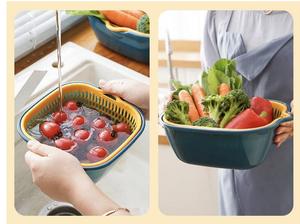 6-piece Set Double-layer Plastic Vegetable Fruit Kitchen Drain <b>Basket</b> Multi-functional Square Wash Drain for Food Use Camping - Product Image 5
