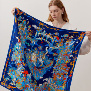 ผ้าพันคอไหมซาตินพิมพ์ลายดิจิทัล ดีไซน์หรูหรา รูปทรงสี่เหลี่ยมผืนผ้า ผ้าคลุมศีรษะฮิญาบผ้าไหมแท้ 100% ผ้าพันคอไหมพิมพ์ลายตามสั่ง - Product Image 4