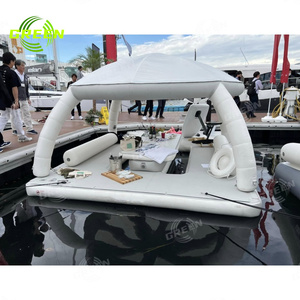 Isla inflable personalizada verde con tobogán flotante, piscina circular cubierta para nadar y bañarse, y silla de aire tipo lounge para coche con techo de lona. - Product Image 4
