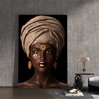 Tableau mural Portrait Femme Africaine avec Foulard Doré – Impression sur Toile pour Couloir d'Hôtel, Réception, Salon, Intérieurs de Bureau Modernes