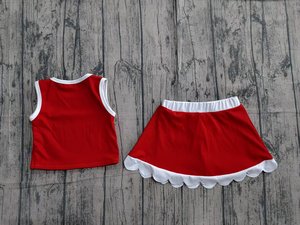 GSD4027 CUSTOM Ensemble sans manches pour petite fille active, rouge foncé uni à carreaux blancs festonnés, Vente en gros pour enfants, Ensemble jupe et haut de yoga pour fille - Product Image 3