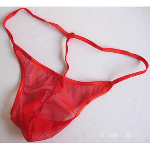 Sous-vêtements pour hommes sexy en maille, string en U, taille basse, respirant, rouge, en polyester - Product Image 1