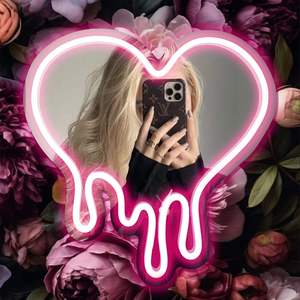 Miroir LED en forme de cœur rose, panneau mural décoratif, lumière LED, étanche IPX3, gradation progressive, pour chambre à coucher, chambre de filles, fête, studio - Product Image 4