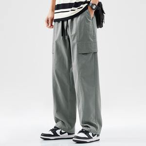 Pantalon cargo droit ample et court pour homme, en laine légère, style urbain, nouvelle tendance printemps-automne - Product Image 2