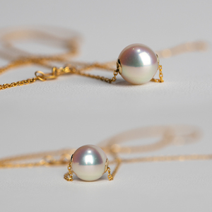 Collier de luxe sur mesure en or véritable 18 carats avec perles <span class=keywords><strong>Akoya</strong></span> d'eau de mer - Perles rondes artisanales personnalisées, bijoux de mariée sur mesure, cadeaux - Product Image 2