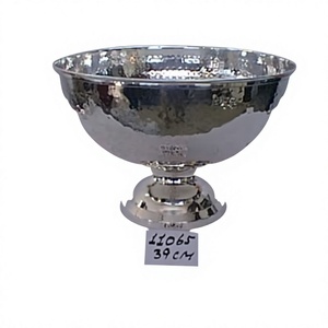Grand bol à punch martelé en acier inoxydable plaqué argent jetable pour servir les aliments, utilisation en fête, écologique - Product Image 1