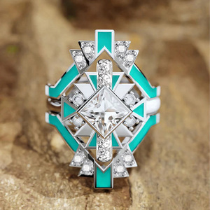 Anello Quadrato Effetto Smalto per Donne, Accessorio Futuristico Geometrico alla Moda per Uso Quotidiano - Product Image 1