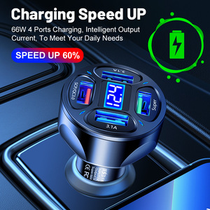 ที่ชาร์จความเร็วสูงอเนกประสงค์ในรถยนต์สำหรับโทรศัพท์มือถือ66W 4 USB ที่ชาร์จในรถยนต์พร้อมจอแสดงผลดิจิตอลสำหรับ iPhone 15 Huawei - Product Image 2