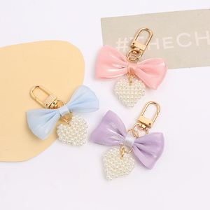 <b>Sweet</b> BowKnot Keychain Butterfly Knot Imitated Pearl String Key Chain Phone Charms Bag Strap Cellphone Cellphone Lanyard Keyring - Product Image 2