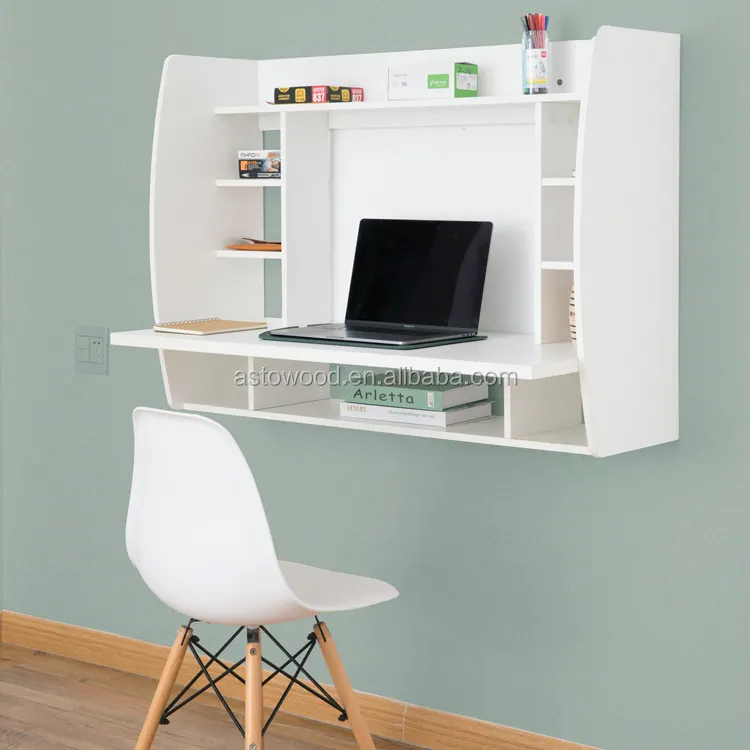 Mesa de computador fixada na parede, economia de espaço móveis para casa