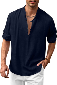 Chemise de plage décontractée en <span class=keywords><strong>coton</strong></span> et <span class=keywords><strong>lin</strong></span> à manches longues pour <span class=keywords><strong>homme</strong></span> - Product Image 2