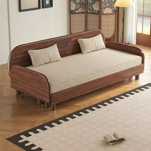 Solid Wood Folding Sofa Bed Black Walnut Fabric Seat <b>Cushion</b> Living Room Sleeping Sofa <b>Small</b> Apartment Use - Product Image 1