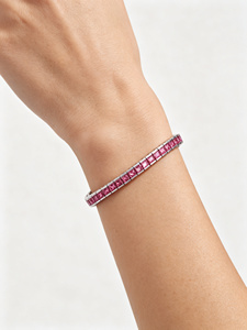 Bracelet classique en rhodium, argent sterling 925, bracelet fin, bracelet tennis saphir rose princesse pour filles - Product Image 5