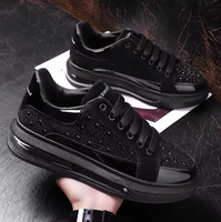 Chaussures de sport décontractées rétro montantes pour hommes, noires, à lacets, avec coussin d'air et empeigne en tissu perforé, printemps-automne