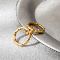 Bague Statement Joolim en Acier Inoxydable Plaqué PVD, Double Cercle Entrelacé, Étanche, Tendance, Vente en Gros