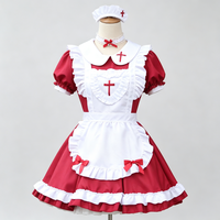 Disfraz de Anime Maid Cosplay, Vestido Rojo y Blanco, Estilo Lolita Dulce, Disfraz para Fiesta de Halloween, Vestido Elegante para Mujer