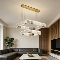 Lustre carré à double couche en cristal, finition dorée, luminaire suspendu LED avec hauteur réglable pour salon, restaurant, hôtel