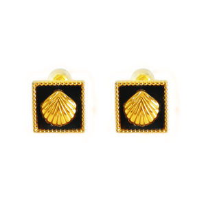 Pendientes geométricos con diseño de concha, pendientes cuadrados de aleación de zinc en oro negro, joyería de moda para mujer, estilo Otoño Invierno - Product Image 5