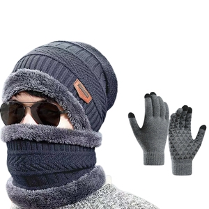 Ensemble trois pièces d'hiver : <span class=keywords><strong>bonnet</strong></span>, écharpe et gants tactiles doublés polaire pour hommes et femmes - Product Image 1