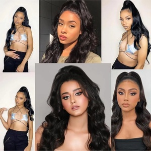 100% Echthaar Pferdeschwanz-Verlängerung Wasserwelle in Naturfarbe 1B Lockige Welle Pferdeschwanz Clip-in Extensions für Frauen - Product Image 6