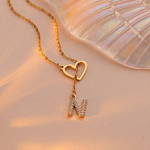 XL254 nuevo oro Color hueco corazón inicial colgante Acero inoxidable espiga cadena Collar para mujer - Product Image 4