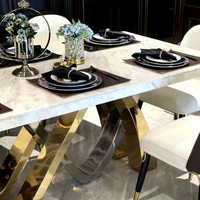 Table à manger en marbre de luxe, mobilier moderne, pieds en acier inoxydable doré, ensemble salle à manger