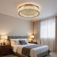 Plafonnier Minimaliste Luxe Léger en Acier Inoxydable et Cristal ; Lampe Intelligente Compatible Tmall Genie pour Salon et Chambre