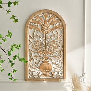 Décoration murale en bois pour salon, design moderne rustique, motif floral, amovible, écologique, personnalisable - Product Image 1