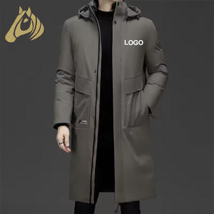 Manteau d'hiver décontracté pour homme, coupe <span class=keywords><strong>longue</strong></span>, avec fermeture éclair, grande taille, épais, avec logo décoratif, et <span class=keywords><strong>capuche</strong></span> - Product Image 1