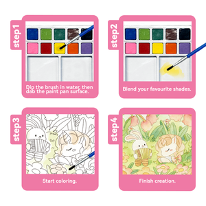Livre de peinture à l'aquarelle sur le thème des princesses, ensemble artistique pour enfants avec 24 feuilles, 12 couleurs et stylo pinceau à eau, activité éducative - Product Image 3
