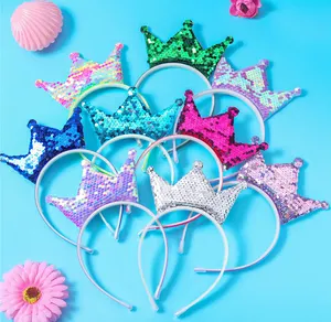 New Arrivals Sequin Crown Headband Cute Cartoon Glitter Hair Band Crown Headband For Girls Birthday Party Children's Day