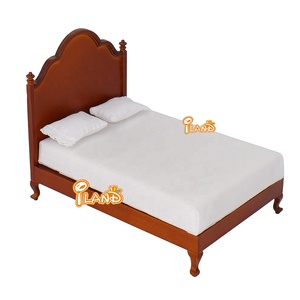 ILAND – meubles de maison de <span class=keywords><strong>poupée</strong></span> en bois <span class=keywords><strong>Vintage</strong></span>, échelle 1:12, maison de <span class=keywords><strong>poupée</strong></span>, chambre à coucher, <span class=keywords><strong>lit</strong></span>, Table de chevet, coiffeuse, banc rembourré - Product Image 2
