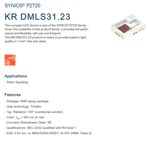 OSRAMs SYNIOS P2720 KR DMLS31.23 120 Rouge 612-630 nm 126lm 1.8W Puce LED à haute puissance monocolore dimmable Garantie de 3 ans - Product Image 2
