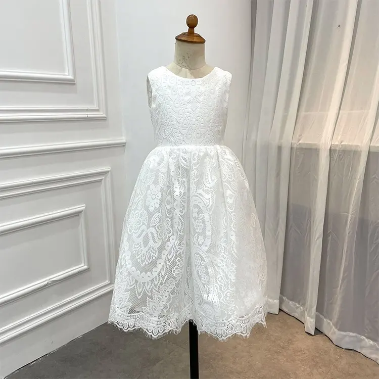Wholesale High Quality Flower Girls' Embroidered Lace White Wedding Dresses