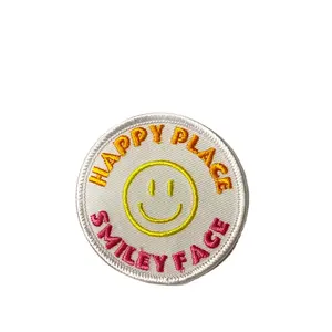 Custom embroidery patch sew on patch Custom Logo high quality machine Embroidery with iron on smile embroidery patch