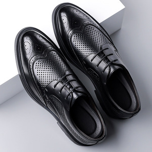 Chaussures habillées Oxford pour hommes en cuir véritable, à bout pointu, avec doublure en maille respirante, pour l'été, le bureau et la carrière, à lacets, noires - Product Image 2