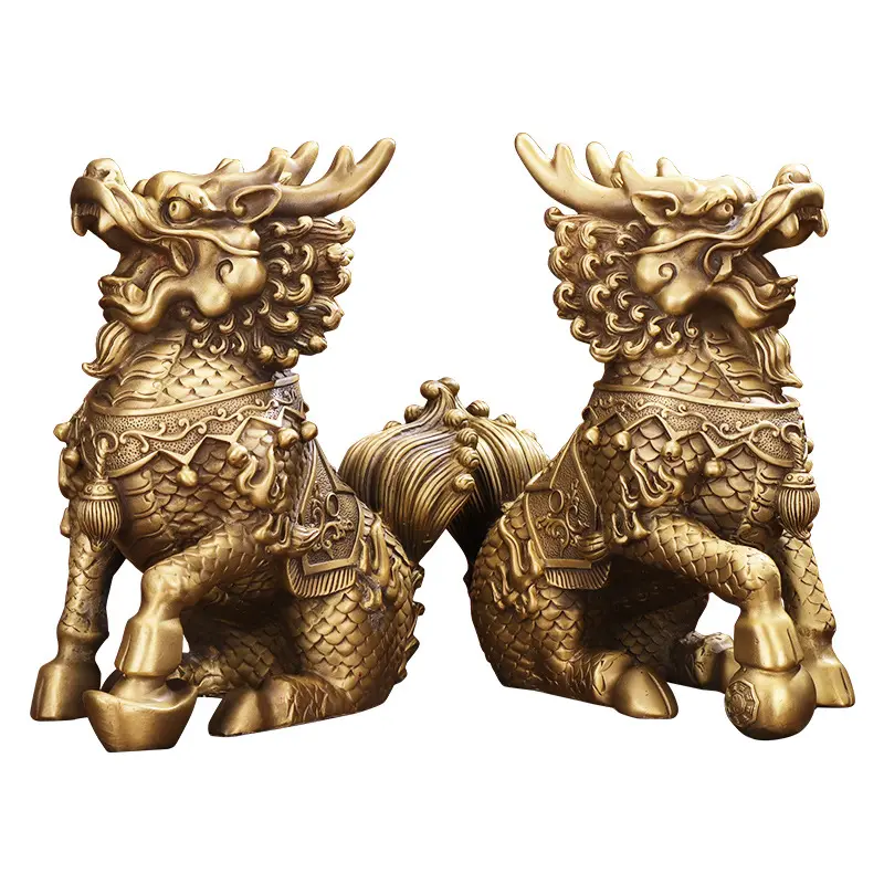 Dekorasi rumah antik Escultura antik Decorativa keberuntungan Brass tembaga kuningan Feng Shui Qilin ornamen