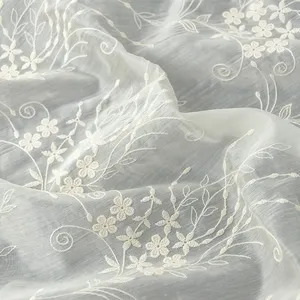 2024 New Arrival French Apricot Lace Fabric Embroidery Tulle For Garment