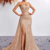 Robe de soirée décontractée sans bretelles à sequins, style OEM ODM, froncée, pour tenue de soirée formelle et glamour