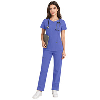 Ensemble de Blouse et Pantalon Médical Bleu Royal pour Femme, Extensible 4 Directions, Séchage Rapide, Uniforme d'Infirmière avec Poches Cargo, Vente en Gros OEM ODM