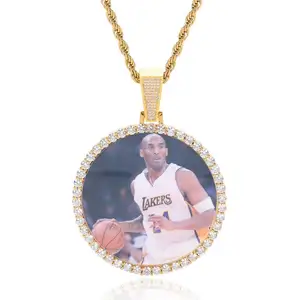 Hiphop Rapper Jewelry Iced Out Zircon Sublimation Memory Photo Round Pendant Necklace DIY Photo Picture Locket Blank Pendant