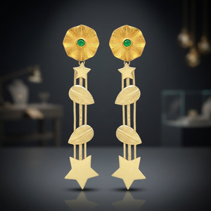 Pendientes de Gema Verde con Hojas Chapadas en Oro y Diseño de Estrella, Estilo Étnico, Hechos a Mano, Aleación de Metal Precioso para Fiestas - Product Image 4
