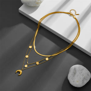 Collar de Tres Capas con Luna Creciente Invertida y Luz de Estrella DAIHE para Mujer, Cadena de Suéter de Hueso de <span class=keywords><strong>Serpiente</strong></span> de Acero Inoxidable de Estilo Bohemio - Product Image 2