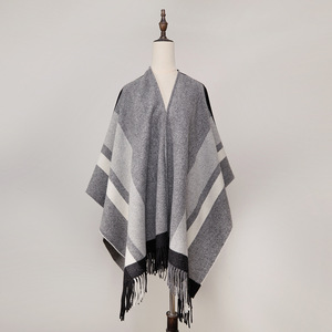 <span class=keywords><strong>Poncho</strong></span> de luxe en laine mérinos pour femme, châle jacquard à chevrons de Mongolie intérieure, châle en laine surdimensionné chaud pour l'hiver, vêtement d'extérieur - Product Image 4