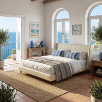 Lit plateforme moderne de luxe léger en tissu capitonné, taille Queen, vente en gros pour chambre à coucher et hôtel haut de gamme